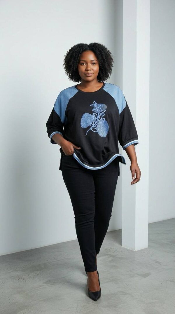 Color Block Rhinestone Embellished Tunic Top