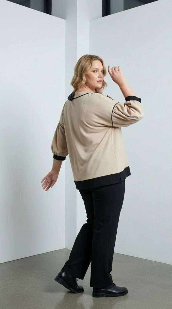 Embellished Asymmetrical Collar Tunic with Floral Appliqué