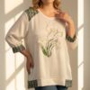 Embellished Floral Appliqué Tunic Blouse