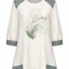 Embellished Floral Appliqué Tunic Blouse