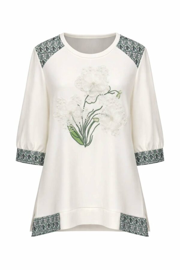 Embellished Floral Appliqué Tunic Blouse