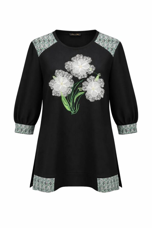 Embellished Floral Appliqué Tunic Blouse