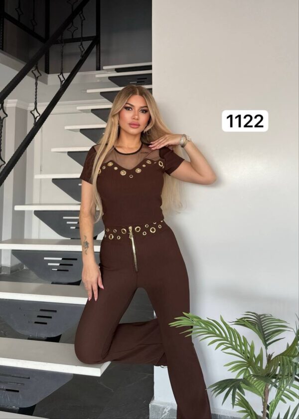 Chic Grommet Detail Two-Piece Set with Flared Pants