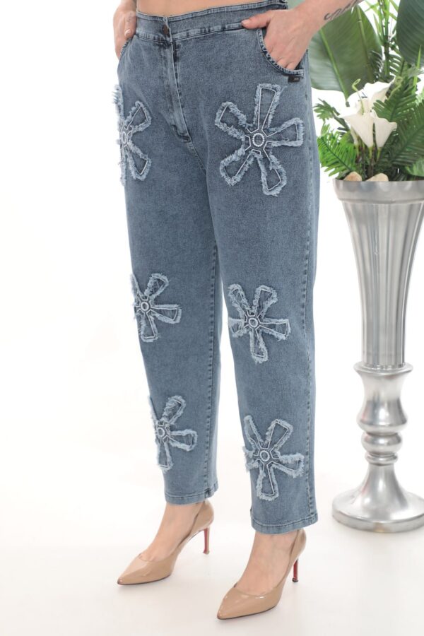 Women's Floral Patchwork Denim Trousers Wholesale