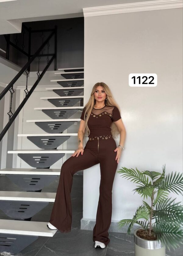 Chic Grommet Detail Two-Piece Set with Flared Pants