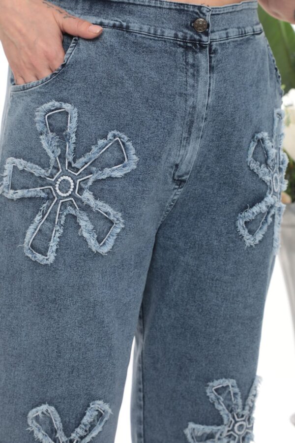 Women's Floral Patchwork Denim Trousers Wholesale