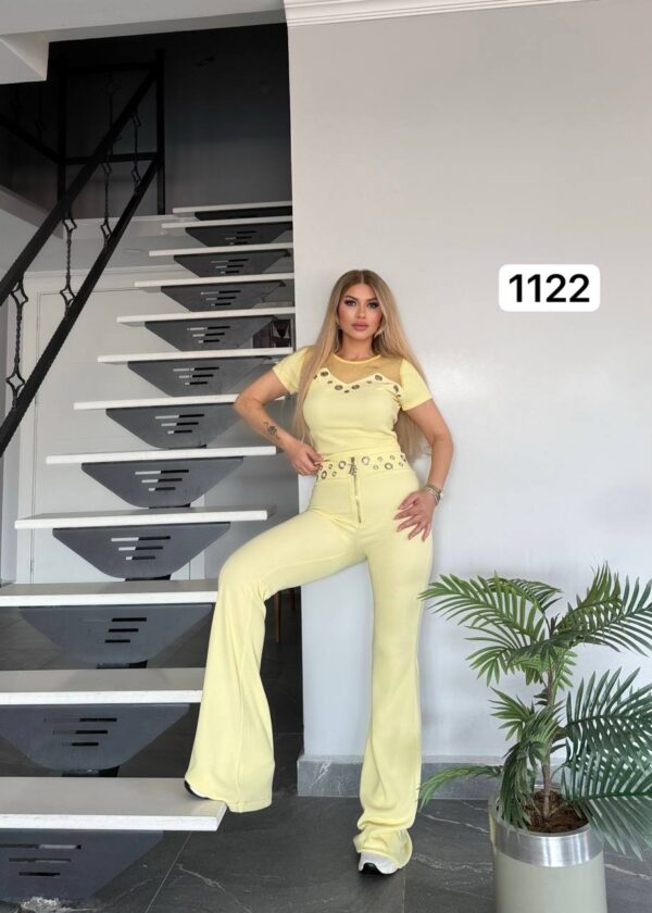 Chic Grommet Detail Two-Piece Set with Flared Pants