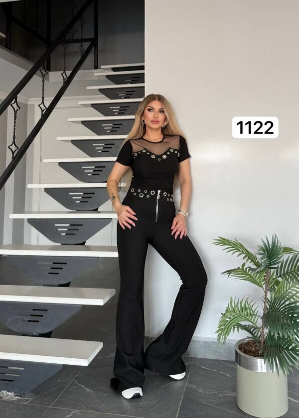 Chic Grommet Detail Two-Piece Set with Flared Pants