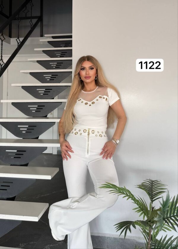 Chic Grommet Detail Two-Piece Set with Flared Pants