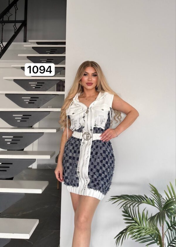 Premium Sleeveless Checkered Tunic Jacket with Hood