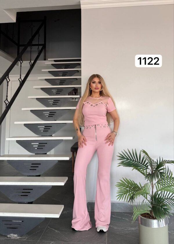 Chic Grommet Detail Two-Piece Set with Flared Pants