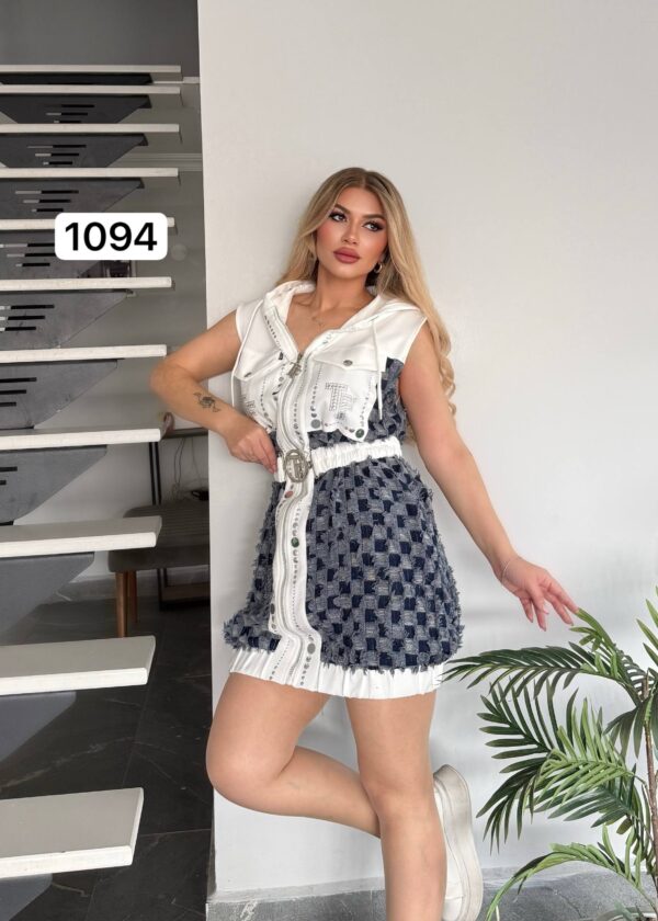 Premium Sleeveless Checkered Tunic Jacket with Hood