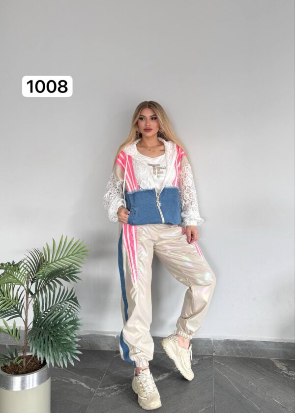 Women's Designer 3-Piece Metallic Jogger and Jacket Set
