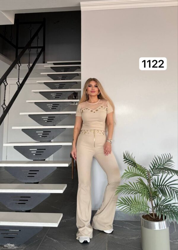 Chic Grommet Detail Two-Piece Set with Flared Pants