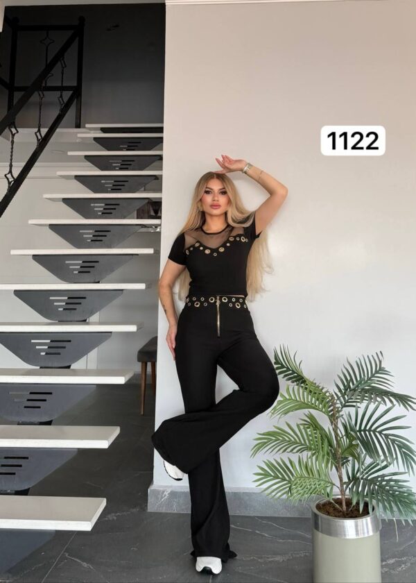 Chic Grommet Detail Two-Piece Set with Flared Pants