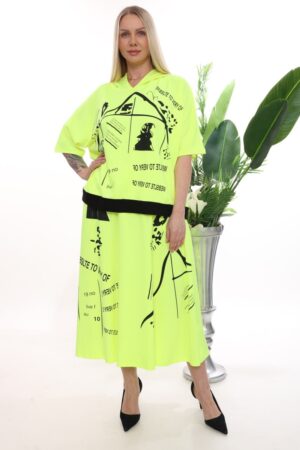 Wholesale Neon Graffiti Print Hoodie & Skirt Set