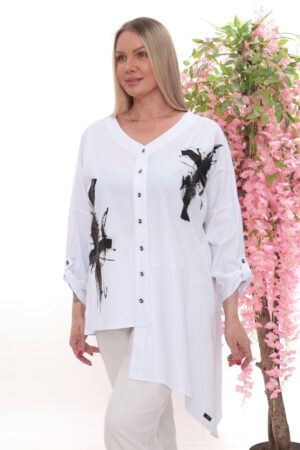 Abstract Print Asymmetric Button-Down Tunic