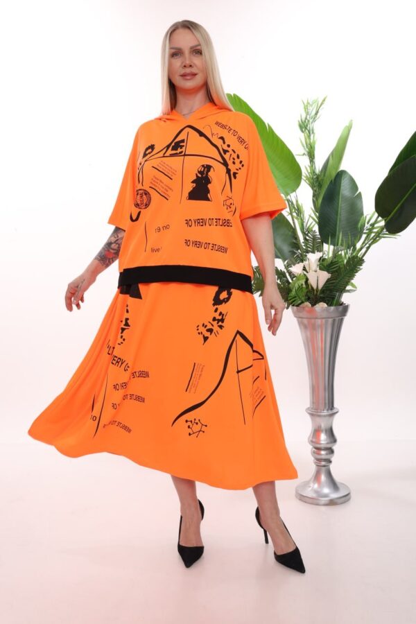 Wholesale Neon Graffiti Print Hoodie & Skirt Set Wholesale Neon Graffiti Print Hoodie & Skirt Set