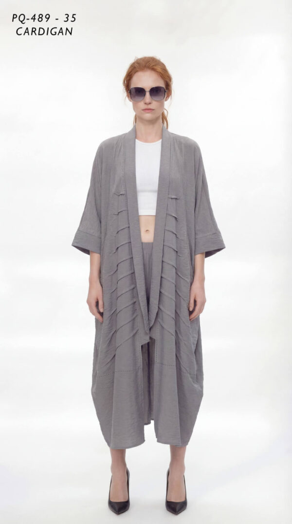 Textured Cascade Lapel Long Cardigan