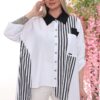 Wholesale Asymmetrical Striped Panel Tunic Shirt