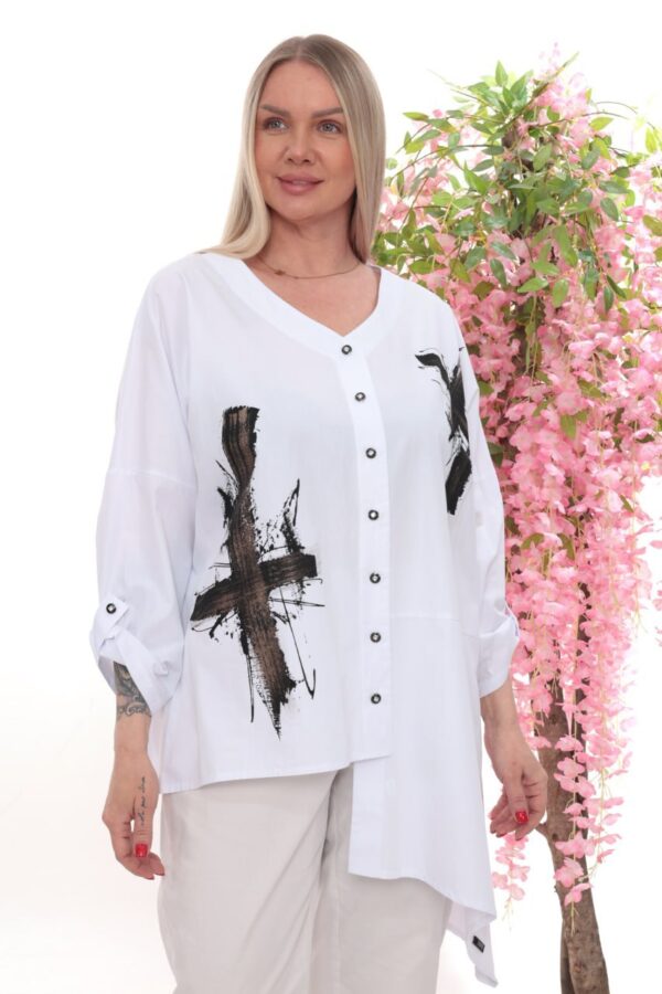 Abstract Print Asymmetric Button-Down Tunic