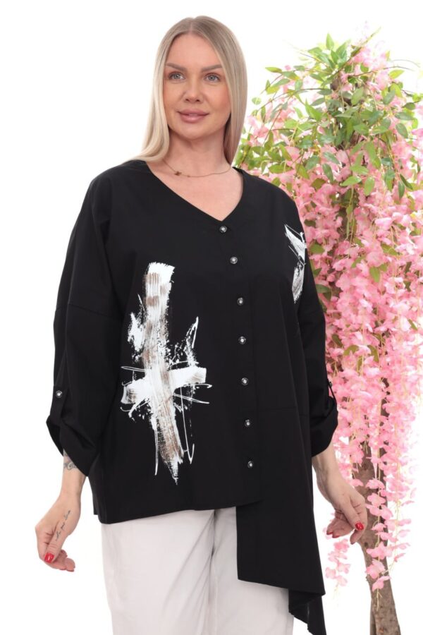 Abstract Print Asymmetric Button-Down Tunic