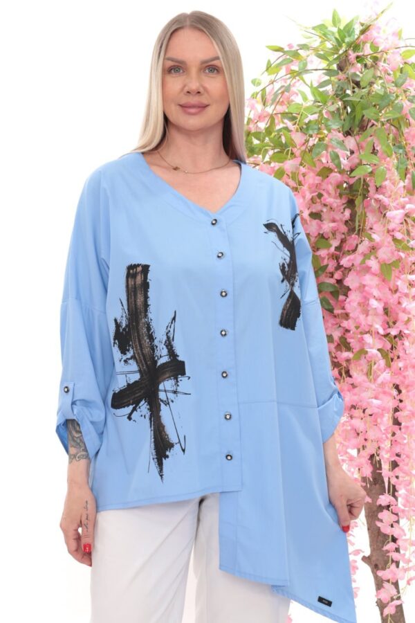 Abstract Print Asymmetric Button-Down Tunic