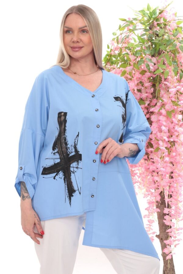 Abstract Print Asymmetric Button-Down Tunic