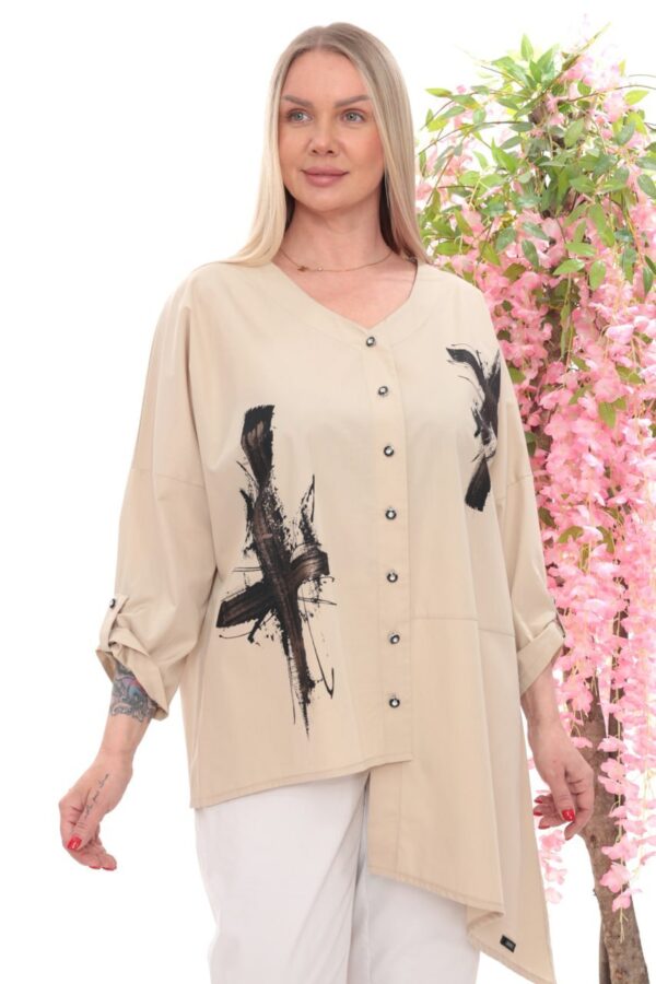 Abstract Print Asymmetric Button-Down Tunic