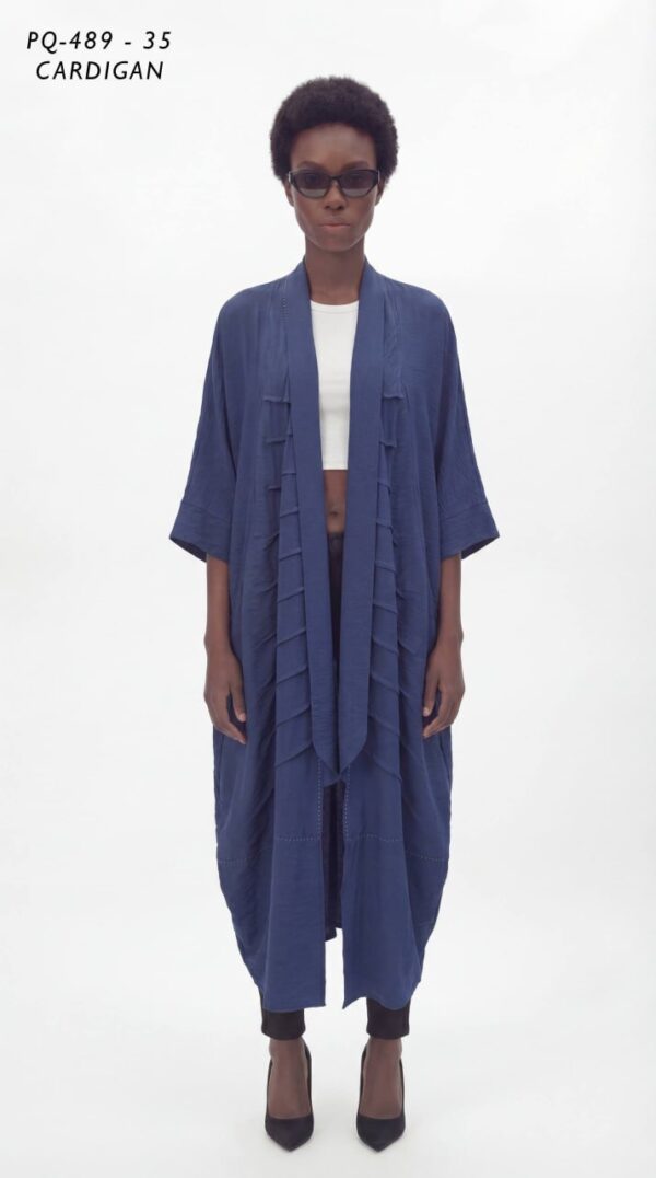 Textured Cascade Lapel Long Cardigan