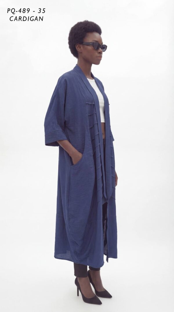 Textured Cascade Lapel Long Cardigan