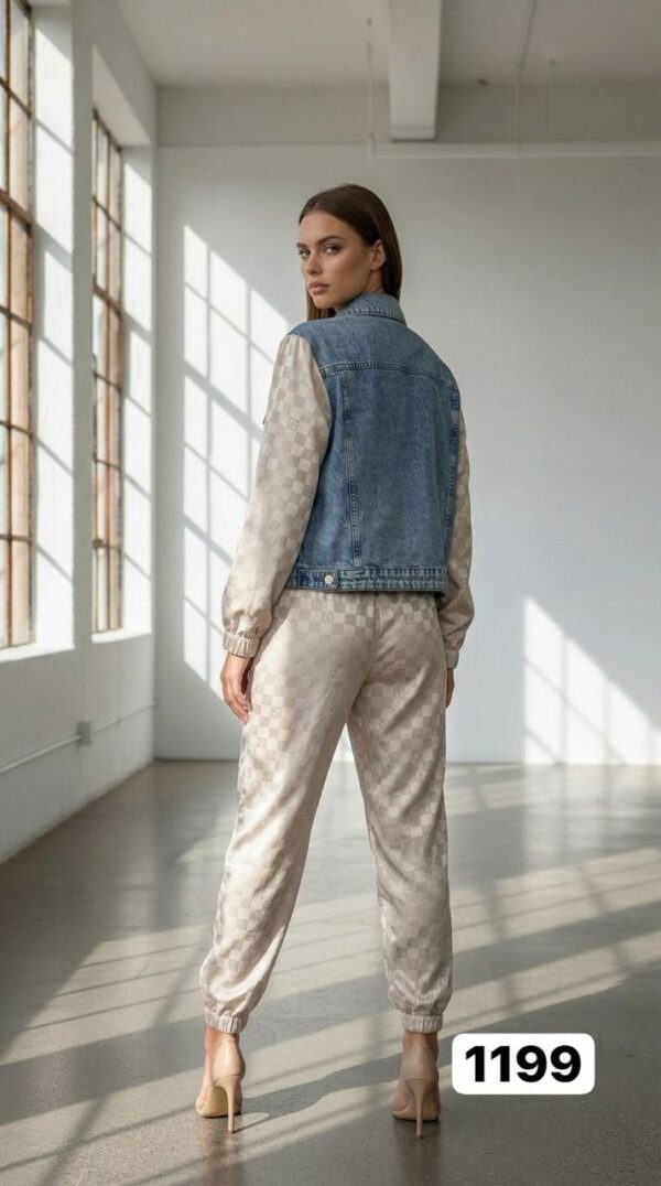 Denim & Checkered Jacquard Two-Piece Set