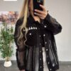 Sheer Panel Embellished Denim Style Jacket