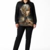 Artistic Graphic Print Button-Up Blouse
