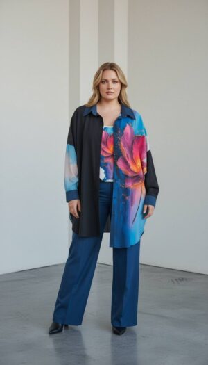 Artistic Floral Print Color-Block Shirt