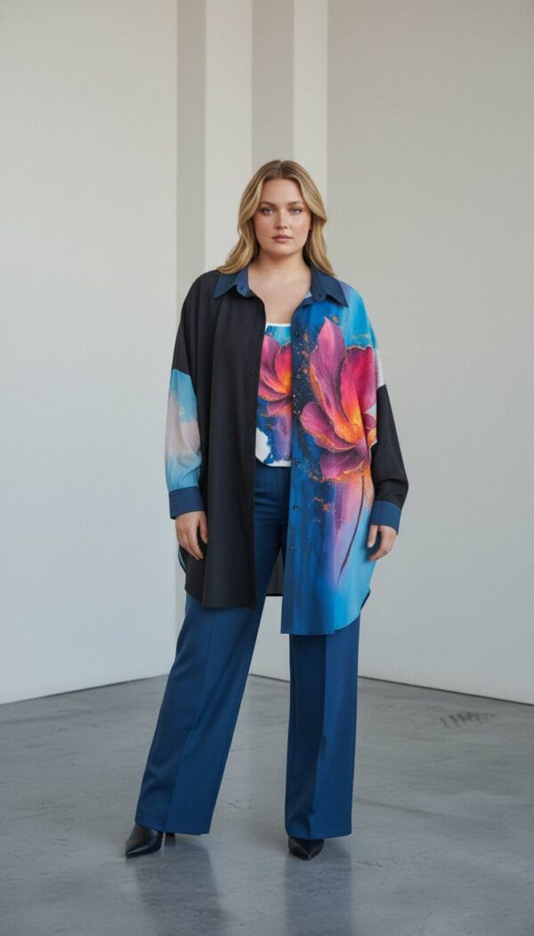 Artistic Floral Print Color-Block Shirt