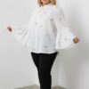 Wholesale Floral Embroidered Bell Sleeve Shirt
