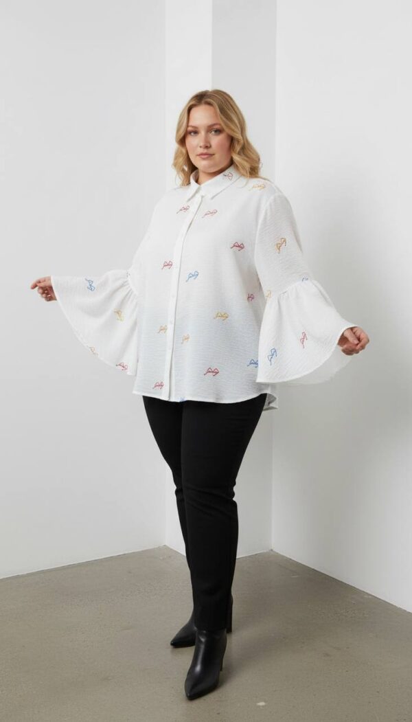 Wholesale Floral Embroidered Bell Sleeve Shirt