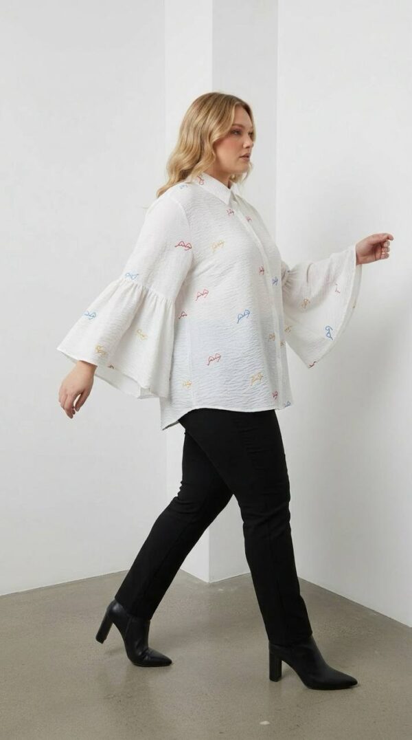 Wholesale Floral Embroidered Bell Sleeve Shirt