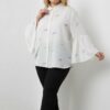Wholesale Floral Embroidered Bell Sleeve Shirt