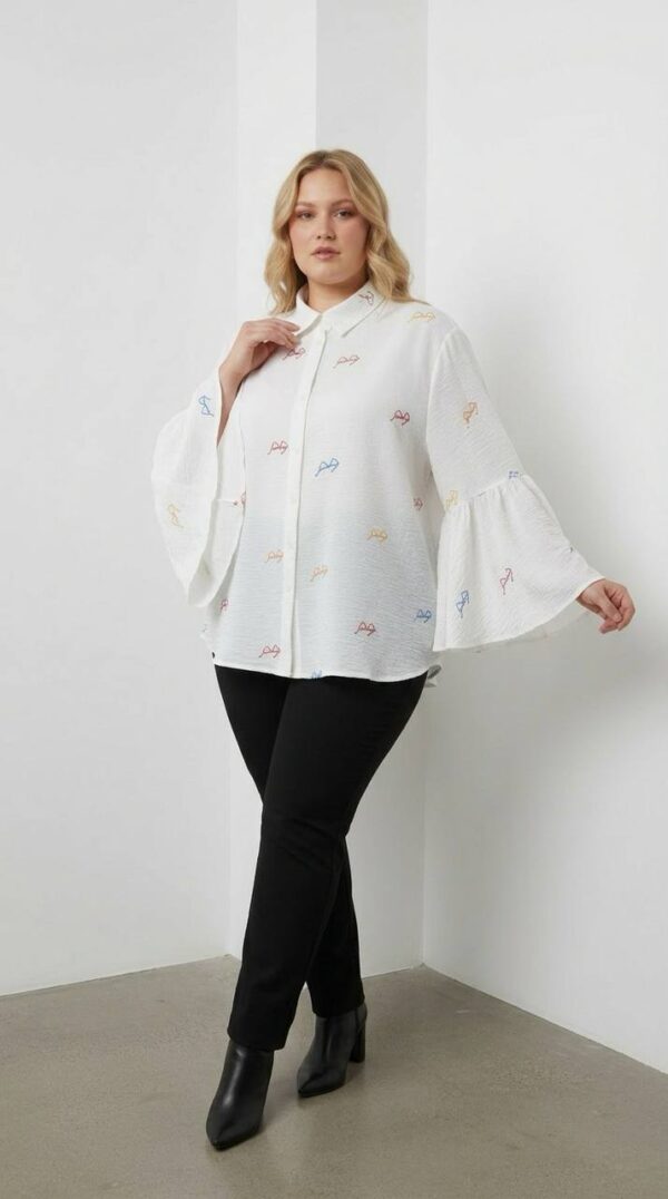 Wholesale Floral Embroidered Bell Sleeve Shirt