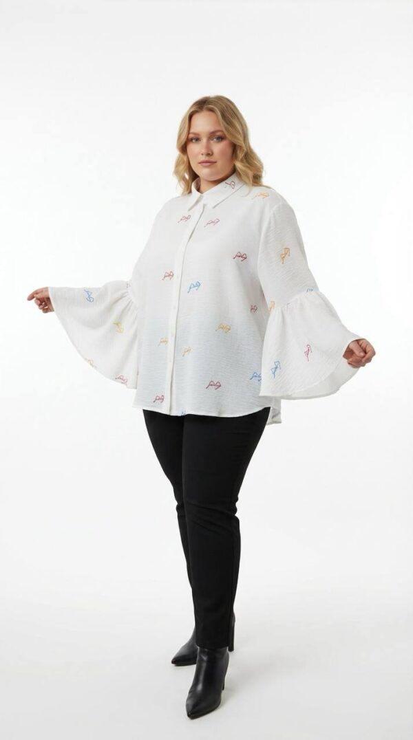 Wholesale Floral Embroidered Bell Sleeve Shirt
