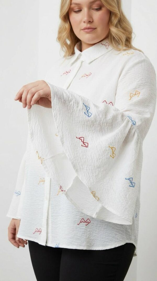 Wholesale Floral Embroidered Bell Sleeve Shirt
