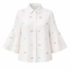 Wholesale Floral Embroidered Bell Sleeve Shirt
