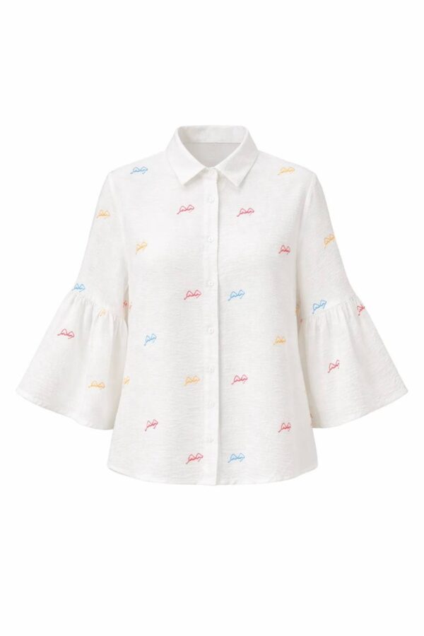 Wholesale Floral Embroidered Bell Sleeve Shirt