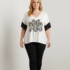 Plus Size Zebra Floral Print Top with Lace Sleeves