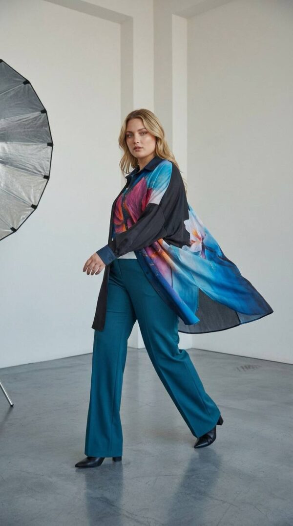 Artistic Floral Print Color-Block Shirt