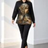 Artistic Graphic Print Button-Up Blouse