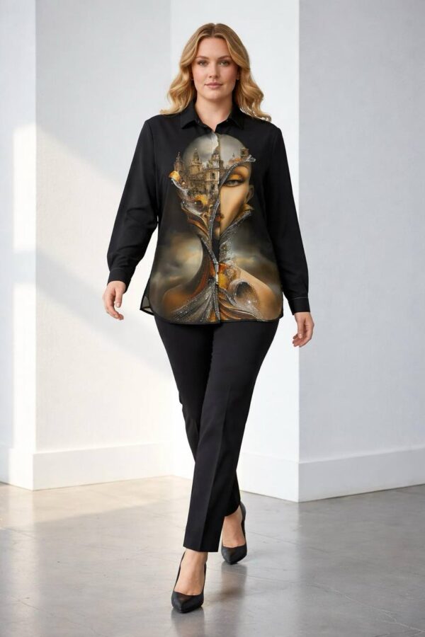 Artistic Graphic Print Button-Up Blouse