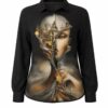 Artistic Graphic Print Button-Up Blouse